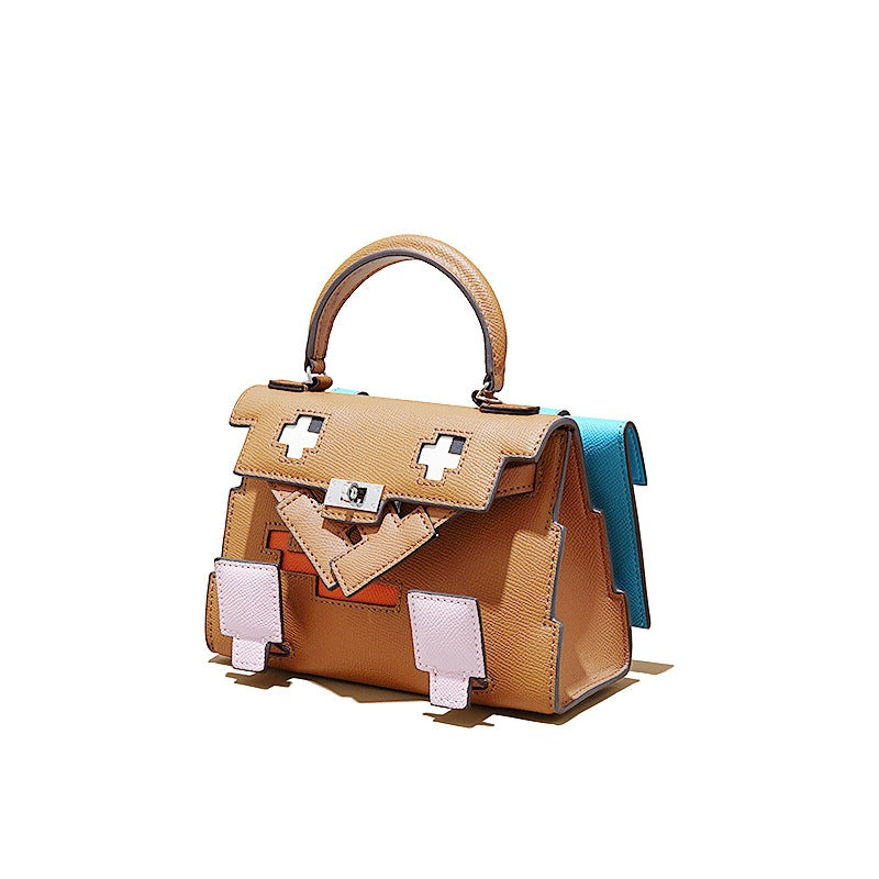 Elegant Mosaic Doll Leather Handbag