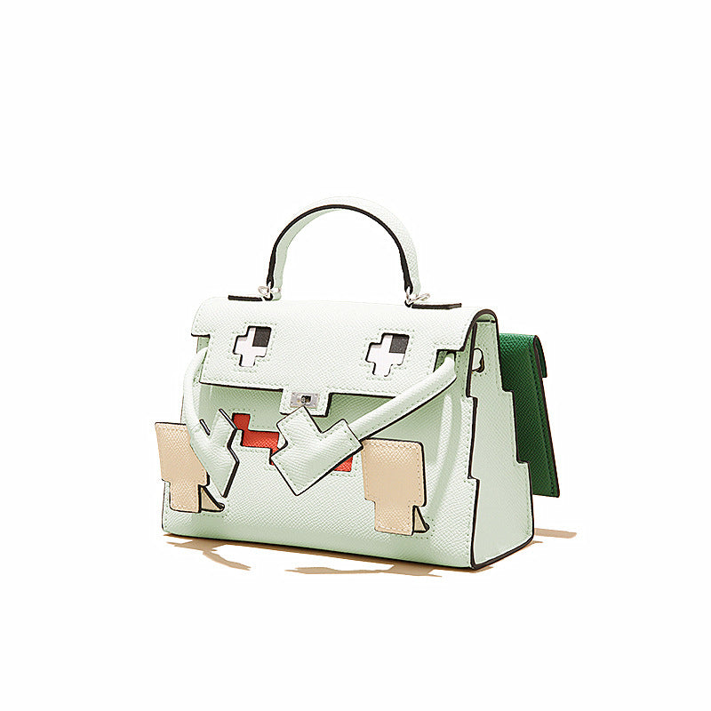 Elegant Mosaic Doll Leather Handbag