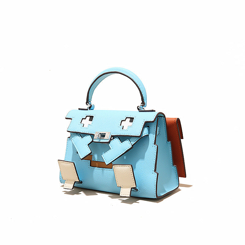 Elegant Mosaic Doll Leather Handbag
