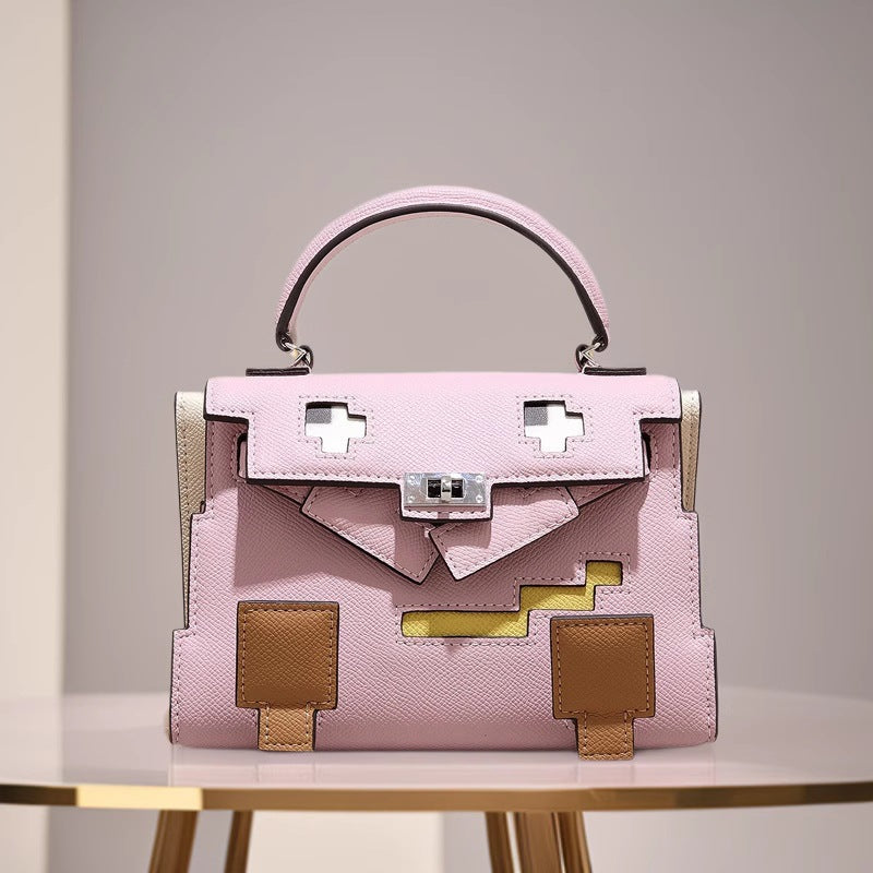 Elegant Mosaic Doll Leather Handbag